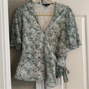 Banana Republic green floral wrap top